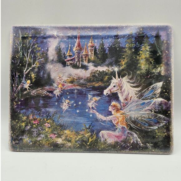 Bradford Exchange Mimi Jobe Rectangular Unicorn Plate Dream Castles "Remember" - Picture 1 of 5